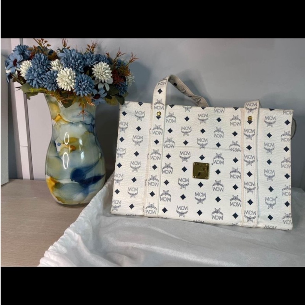 MCM Ivory and Ebony Tote Bag